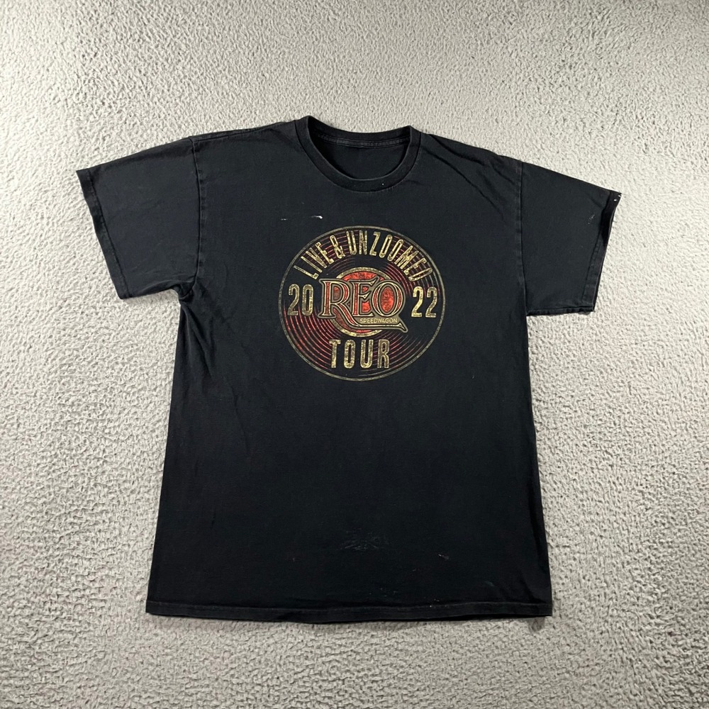 REO Speedwagon T-Shirt Mens L Black 2022 Live & Unzoomed Tour Graphic Band Tee